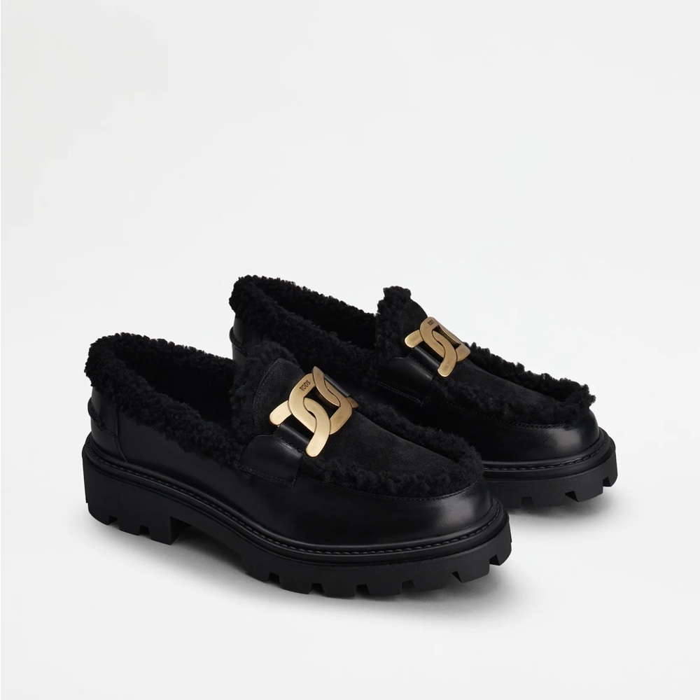 Tod’s Black Kate Sheepskin and Suede Loafers - New in Box NIB size 36.5